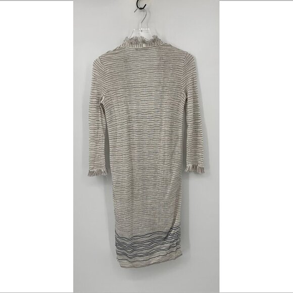 NIC+ZOE Open front cardigan sweater textured fringe gray white stripe linen XS - Picture 3 of 5